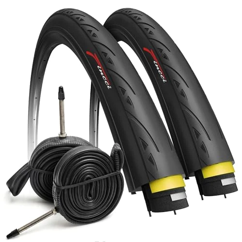 Offerta a tempo: Fincci Copertoni Bici Corsa 700x25c - Set Coppia Pieghevole Pneumatici Bici 28, e 2x camera d'aria 700x25, Gomme con Anti-puntura Antiforatura da 1mm - per Sport Strada Ciclo Bici - Confezione da 2 - 5% da 52.52 € a 49.89 €