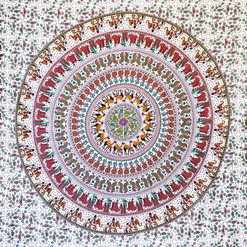 MOMOMUS Tapisserie Murale Mandala – Tissu, Tons Vifs, Style Oriental– Tenture Murale Mandala, Toile Murale et Tissu Mural- Blanc et Marron, 210x230 cm