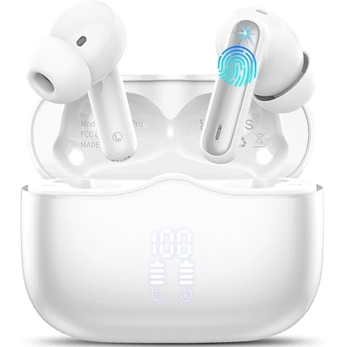 Offre limitée : Ecouteurs Bluetooth Sans Fil, Écouteurs Bluetooth 5.3 Hi-FI Stéréo avec 4 ENC Réduction Antibruit Mic, 40H Casque Sans Fil, Écran LED, IP7 Étanche, Contrôle Tactil, Oreillette pour iOS Android, Blanc de 21.99 € à 19.99 € (9% de remise)