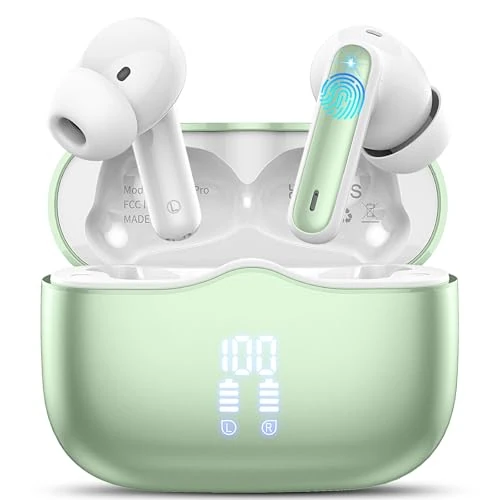 Offerta a tempo: Cuffie Bluetooth, Auricolari Bluetooth 5.3 Stereo HiFi con 4 HD Mics, Mini Cuffie Wireless Cancellazione Rumorecon, Cuffiette Bluetooth per Androide/iOS, USB-C, Earbuds IP7 Impermeabili 40 Ore Verde - 61% da 49.99 € a 19.54 €