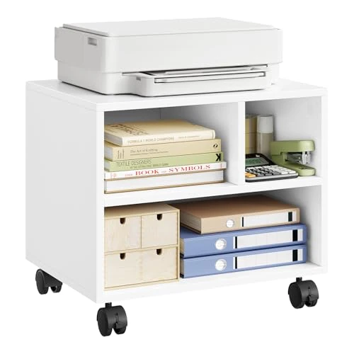 Tijdelijke aanbieding: WOLTU Printertafel met wielen, mobiele printerstandaard, printerhouder op wieltjes, kantoorcontainer oprolbaar, archiefwagen, met 3 vakken, voor kantoor, werkkamer, 40 x 35 x 30 cm, wit van 35.99 € naar 35.99 € (0.00% korting)