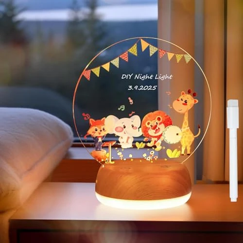 Thlevel Personalised Night Lamp Bedside Lamp Night Personalised Gifts for Women with Erasable Marker and Acrylic Plate for Festivals Gifts Christening or Birth Bedroom Children's Room