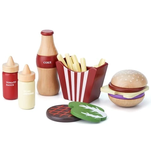 Houten Spelen Voedsel Voor Kinderen Pretend Hamburger Set Fast Food ToyPlay Keuken Accessoires Voor Peuters Speelgoed Voedsel Gift Voor Jongens Meisjes Educatief Speelgoed