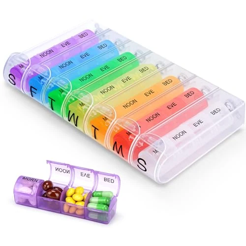 Limited-time offer: Alyvisun 7 Day Pill Box Organiser 4 Times a Day, Weekly Tablet Box Travel Pill Organiser 28 compartments, Portable Pill Case Dispenser with Spring Assisted Open and Snap on Lid Design for Travel Work from 6.95 £ to 6.95 £ (save 0.00%)