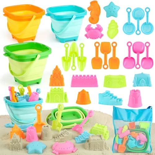Offre limitée : YIMORE Jouet de Plage, 28 PCS Jouets de Sable de Voyage avec Seau Pliable Enfants, Bac à Sable Jouets de Plage pour Enfants Garçons Filles de 20.88 € à 19.84 € (5% de remise)