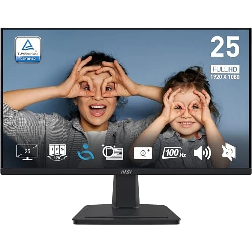 MSI Pro MP251 Écran bureautique 24,5 Pouces Full HD - Dalle IPS 1920 x 1080, 100 Hz, Confort visuel, Haut-parleurs intégrés, réglable en Inclinaison - HDMI 1.4b, D-Sub (VGA)
