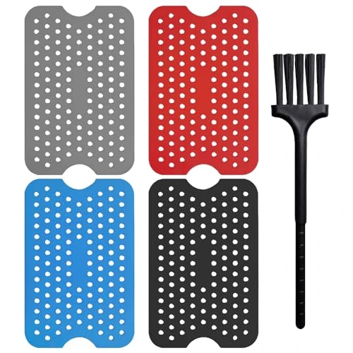 MAXQUU 4 alfombrillas de silicona para freidoras con 1 cepillo, accesorios para freidoras de aire caliente, alfombrilla para freidora de aire de torre, aptas para freidora de aire caliente, horno