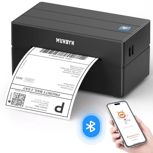 Offerta a tempo: MUNBYN Bluetooth Stampante Etichette Spedizione 4x6,25 Fogli Etichette Nero - 16% da 89.99 € a 75.99 €
