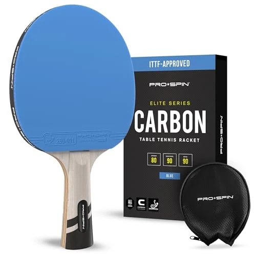Offre limitee: PRO-SPIN Raquette de Ping Pong Haut de Gamme en Fibre de Carbone | Lame 7 épaisseurs série Elite, Caoutchouc qualité supérieure, éponge 2,0 mm, étui de Protection en Caoutchouc (1-Pack, Bleu) de 32.99 EUR a 24.74 EUR (economie 25%)