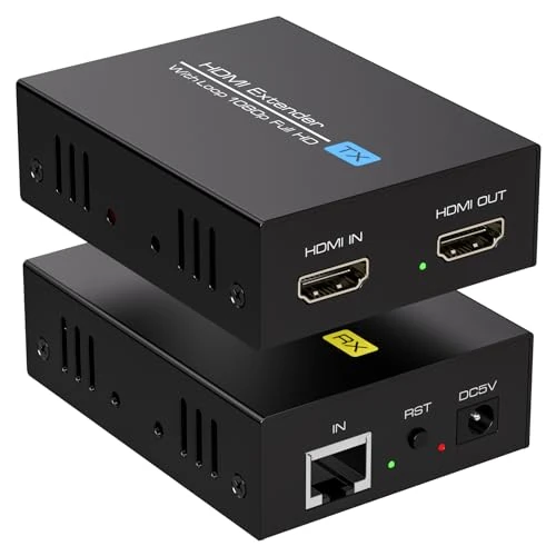VEDINDUST Extensor HDMI 120M 400FT Extender Transmisión a Través De Un Unico Cable Cat5e 6 Adaptador Compatibilidad Full HD 1080P60HZ Con Salida En Bucle y Duplicación EDID