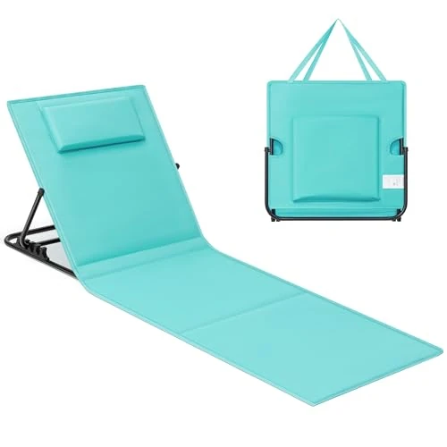 Offerta a tempo: SONGMICS Lettino da Spiaggia, Sedia a Sdraio, Lettino Prendisole, Cuscino, Schienale Inclinabile, Portatile con Manico, per Campeggio Giardino Piscina, 158 x 55 cm, Blu Turchino GCB151C01 - 12% da 25.99 € a 22.94 €