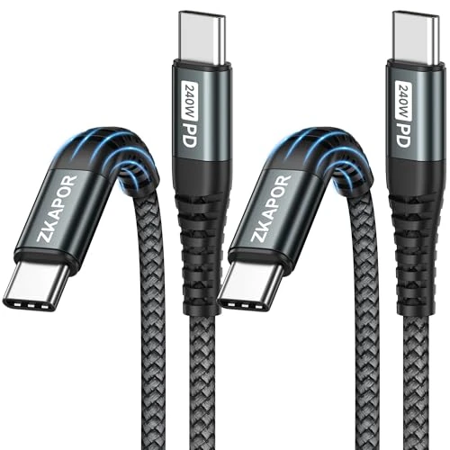 ZKAPOR Cavo USB C USB C [2Pezzi, 2M], 240W Cavo USB Type-C Ricarica Rapida PD3.1 Cavo Type C to Type C per iPhone 15/15 Pro Max, Samsung Galaxy S23, Pad Pro, Air, P40 /Mate 60, Pixel -Grigio