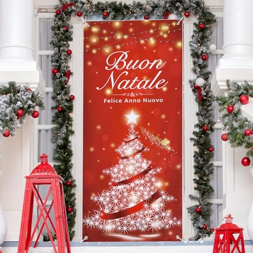 Offre limitee: Couverture de Porte Noël en Italien Bannière de Porte Rouge Décoration à Suspendre Toile de Fond Fourniture pour Noël et Nouvel An de 10.99 EUR a 10.99 EUR (economie 0%)