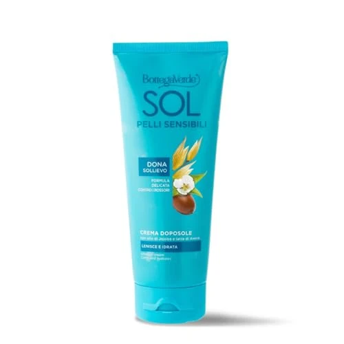 Bottega Verde - Skóra wrażliwa SOL - Kojący i nawilżający krem do ciała - z olejem Jojoba i mlekiem owsianym (200 ml) - zapewnia ulgę, delikatną formułę