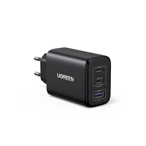UGREEN Zapix 65W Caricatore USB C, Caricabatterie 3 Porte 2 Type C e 1 A PD 3.0 PPS Compatibile Galaxy S25, MacBook PRO/Air, iPad, iPhone 17 Pro Max Air/Serie 16-12, Google Pixel