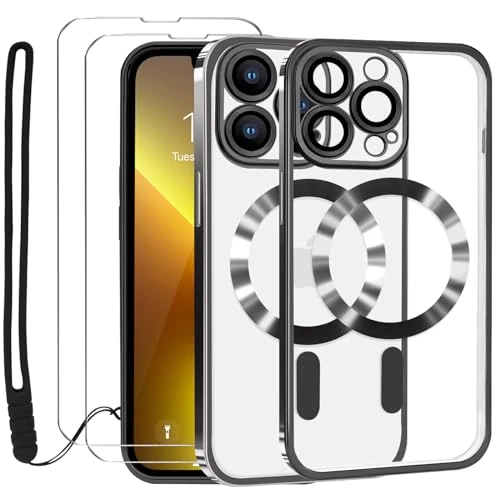 Lafunda Coque pour iPhone 13 Pro avec 2×Verre Trempé et Caméra Protecteur Coque Compatible avec MagSafe Magnétique pour iPhone 13 Pro Film Protection D'écran Transparente Aimantée Noir