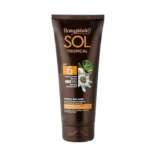 Offerta a tempo: Bottega Verde - SOL Tropical, Crema Solare Corpo, 200 ml, SPF 6, Idratante e Profumata, Arricchita con Olio di Noce Brasiliana ed Estratto di Maracujà, Protezione Bassa, Ideale per Fototipo 5 e 6 - 65% da 20.00 € a 7.00 €