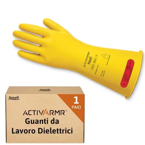 Offerta a tempo: Ansell ActivArmr Guanti Dielettrici per Elettricisti, Classe 0 (Tensione fino 1000V), Protezione per Lavori Elettrici, Lattice di Gomma Isolante, 36cm, Giallo, Taglia L (1 Paio) - 29% da 67.93 € a 47.99 €