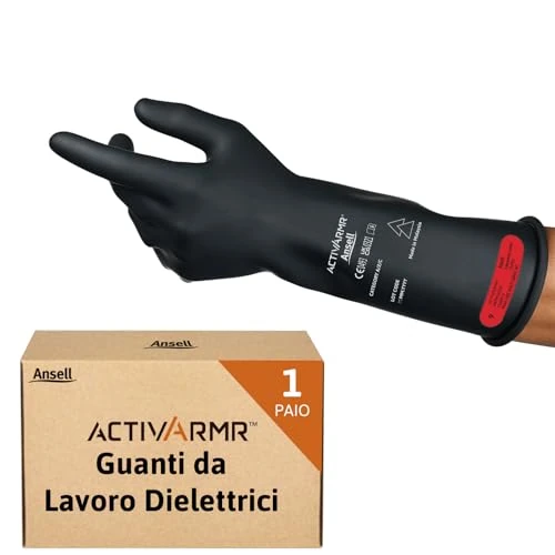 Offerta a tempo: Ansell ActivArmr Guanti Dielettrici per Elettricisti, Classe 0 (Tensione fino 1000V), Protezione per Lavori Elettrici, Lattice di Gomma Isolante, 36cm, Nero, Taglia M (1 Paio) - 0% da 54.39 € a 54.39 €