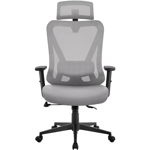 Yaheetech Ergonomic Office Chair Armrest Chair Adjustable Headrest Work Office Chair Desk Chair Grey with High Back