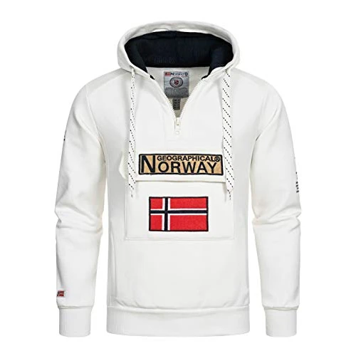 Oferta limitada: Geographical Norway GYMCLASS Men - Sudadera con Capucha y de Bolsillo Canguro para Hombre - Sudadera con Logo de la Marca y Manga Larga (Blanco, XXL) de 39.90 EUR a 33.92 EUR (ahorro 15%)