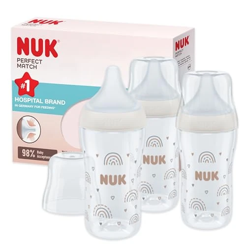 Offerta a tempo: NUK Set biberon Perfect Match | 3+ mesi | Si adatta al palato del bambino | Controllo della temperatura | Sfiato anti-colica | 260 ml | Senza BPA | Tettarella media in silicone | Arcobaleno | 3 pz - 23% da 29.99 € a 23.14 €