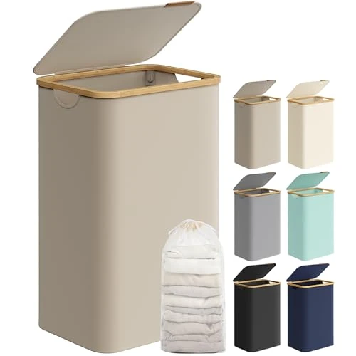 Offerta a tempo: SONGMICS Cesto Portabiancheria con Coperchio, Cesta per Bucato, 90L, Salvaspazio, Sacco Rimovibile, Tessuto Oxford, Manici di Bambù, Pieghevole, 42 x 32 x 70,5 cm, Marrone Cammello LCB509N01V1 - 27% da 31.99 € a 23.39 €
