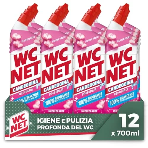 Offerta a tempo: Wc Net Candeggina Gel Profumata, Detergente per Sanitari e Superfici, Azione Sbiancante e Igienizzante, Fragranza Flower Fresh, 700 ml x 12 Confezioni - 38% da 33.48 € a 20.90 €