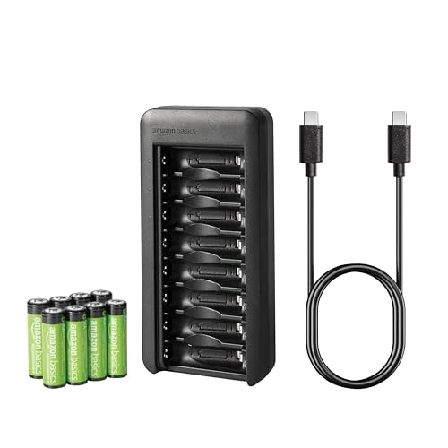 Offerta a tempo: Amazon Basics Confezione da 8 batterie NiMh AA ricaricabili, con caricabatterie da 8 alloggiamenti e porta USB C, senza alimentatore - 22% da 19.85 € a 15.45 €