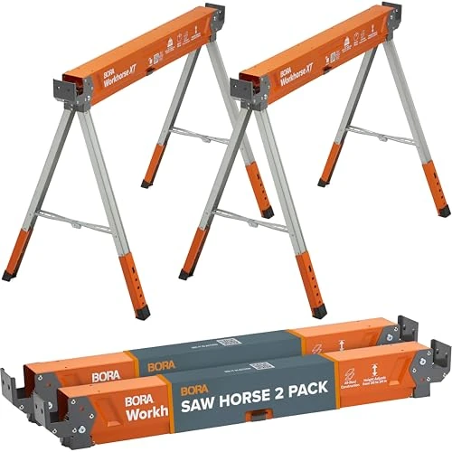 Oferta limitada: Bora Workhorse XT - Juego de 2 caballetes de sierra plegables, resistentes, altura ajustable, par con patas ajustables, caballo de sierra resistente para contratistas, banco de trabajo portátil con de 109.99 € a 104.49 € (ahorro 5%)