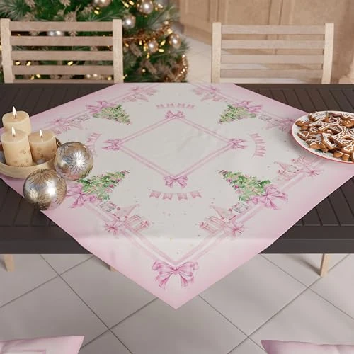 PETTI ARTIGIANI ITALIANI - Centro de Mesa Navideño 90x90 cm, Decoración Navideña para Mesa, Centro de Mesa Cocina Navidad, Camino de Mesa Gnomo Rosa, 100%