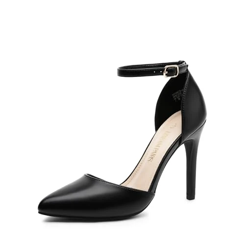Offerta a tempo: DREAM PAIRS Scarpe Tacco Spillo Sposa,Nero-Pu,38 | Tacco spillo 10 cm, punta affusolata, soletta in lattice, cinturino caviglia regolabile, suola TPR. - 13% da 36.99 € a 32.29 €