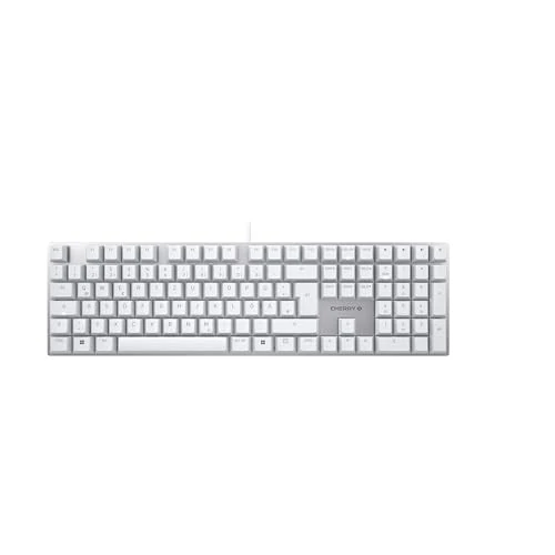 Offerta a tempo: CHERRY KC 200 MX, Tastiera Office Meccanica con Piastra Metallica Anodizzata, Layout per la Germania (QWERTZ), Con Filo, Interruttori MX2A SILENT RED, Bianco/Argento - 0.00% da 53.99 € a 53.99 €