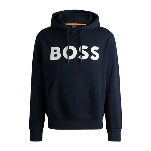 BOSS Męska bluza z kapturem Webasic Relaxed Cotton Polar Kontrastowe Logo, Niebieski, S
