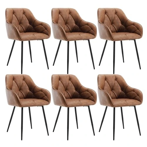 Limited-time offer: WOLTU Set of 6 Dining Chairs, Upholstered Kitchen Chairs, Brown | Ergonomic with Backrest, Armrests, Metal Legs, for Living Room, Lounge, Office, Dressing Table, Faux Leather from 339.99 £ to 339.99 £ (save 0.00%)
