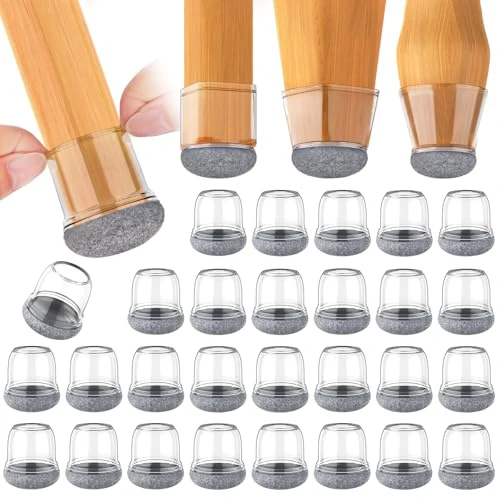 ONEBOOM 32 Pezzi Gommini per Sedie Rotondi con Feltrini,Medio Trasparenti Feltrini Silicone,Copri Piedini per Mobili Elevata Elasticità,Tappi per Antirumore(Fit:19-25mm)