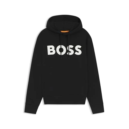 BOSS Męska bluza z kapturem Webasic o luźnym kroju z bawełny frotte z dużym logo, czarny1, XXL