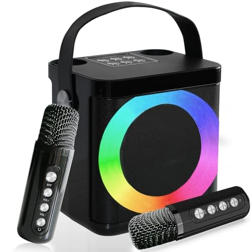 Maszyna do karaoke, przenośna maszyna do karaoke z bezprzewodowymi mikrofonami dla dorosłych i dzieci, głośnik karaoke Bluetooth z systemem PA, światła LED, obsługa TF/USB/AUX, na imprezę domową, do