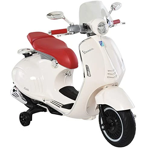HOMCOM Vespa speelgoed met 2 wielen, lichten en geluiden, elektrische motorfiets voor kinderen 3 jaar van PP en staal, 108 x 49 x 75 cm, wit
