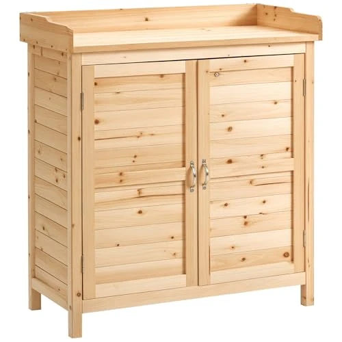 Offerta a tempo: Outsunny Armadietto da Esterno a 2 Ripiani in Legno di Abete con Design Rialzato e 2 Ante, 83x40x92 cm, Color Legno - 5% da 121.55 € a 115.47 €