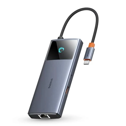 Baseus USB C Hub 10Gbps USB 3.2 Adapter with LAN Ethernet, 4K@60Hz HDMI, 2 USB-A, USB-C, 100W PD, 6-in-1 Docking Station for iPhone 15, Laptop MacBook/Surface Pro/Dell/iPad/Steam Deck/Rog