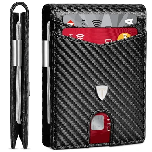 Offerta a tempo: TEEHON Portafoglio Uomo RFID Blocking Portafoglio Uomo Slim Pelle in Fibra di Carbonio con 12 Porta Carte di Credito Uomo, ID Window, Fermasoldi, Bi-Fold Minimalista con Confezione Regalo - Nero - 46% da 29.99 € a 16.24 €