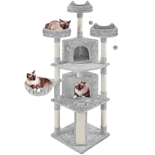 Offerta a tempo: Yaheetech Albero Tiragraffi per Gatti 193 cm con 3 Posatoi Condomini Palle Cestino 7 Corde di Sisal Tiragraffi Gioco Giocattolo Grigio Chiaro - 47.23% da 89.99 € a 47.49 €