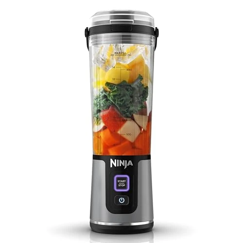 Ninja Blast Tragbarer Mixer & Smoothie Maker, 530ml Becher mit Auslaufsicherem Deckel & Trinköffnung, Leistungsstark, Kabellos & Wiederaufladbar, Zerkleinert Eis & Gefrorenes Obst, Schwarz, BC151EUBK