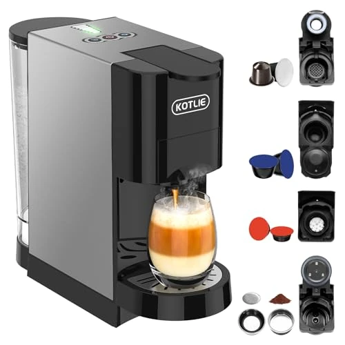 Limited offer: Heightening Espresso 4in1 Coffee Machine for Nespresso Original/Dolce Gusto/Ground Capsule and ESE Coffee Pods,19 Bar Automatic Coffee Machines BLACK (AC-513H) (BLACK) from 129.99 EUR to 129.99 EUR (save 0%)