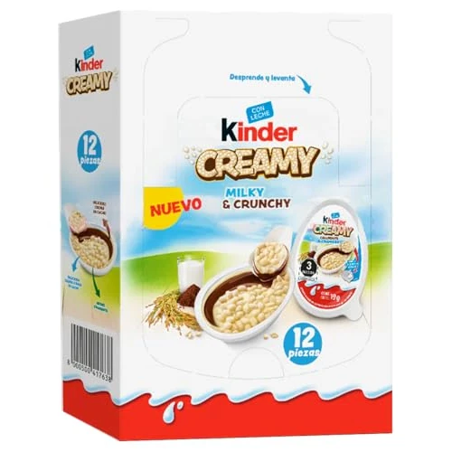 Kinder Creamy Milky & Crunchy, Cioccolato con Crema al Latte e Riso Soffiato, Astuccio con 12 Pezzi da 19g (2024)