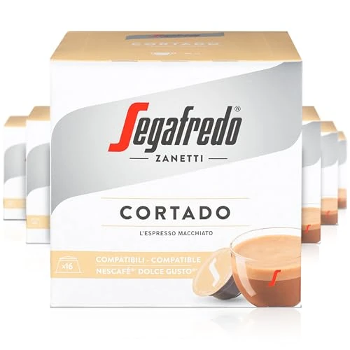 Segafredo Zanetti 96 cápsulas de café cortado compatibles con Dolce Gusto de Nescafé - Espresso macchiato con cremoso Latte (6 cajas de 16 cápsulas cada una)