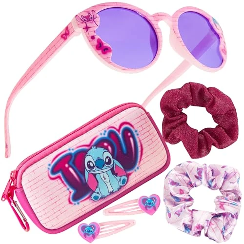 Limitiertes Angebot: Disney Sonnenbrille Kinder Set mit Sonnenbrillen Etui, Scrunchies & Haargummis Mädchen (Rosa Stitch) von 15.49 EUR auf 12.99 EUR (Spare 16%)
