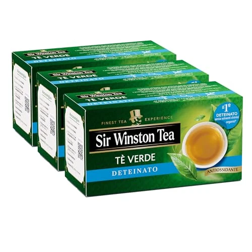 Offerta a tempo: Sir Winston Tea, Tè Verde Deteinato, 60 Filtri (3 Confezioni da 20 Filtri), Gusto Ricco, Ideale in Ogni Momento, Senza Lattosio, Glutine e Allergeni, Vegan - 36% da 12.11 € a 7.77 €