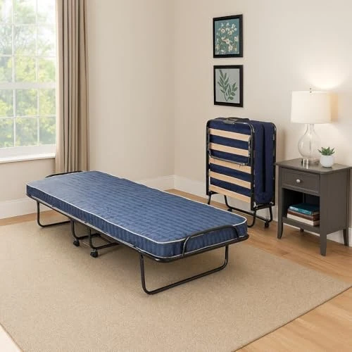 Talamo Italia - Łóżko składane Ada, łóżko polowe z 12 stelażami, łącznie z materacem, zajmujące niewiele miejsca, 100% Made in Italy, 80 x 190 h37 cm, pokrowiec ochronny na zamówienie